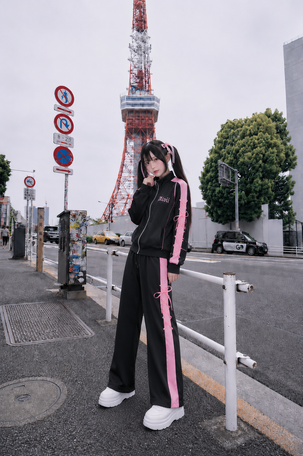 AiVii Jirai Kei Track Jacket Suit Set Jacket and Long Pants