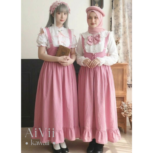 AiVii Mori Kei Suspender Maxi Skirt