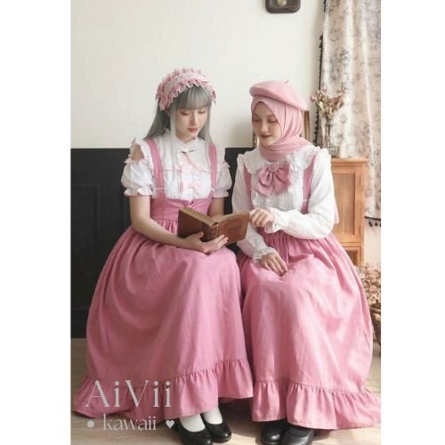 AiVii Mori Kei Suspender Maxi Skirt