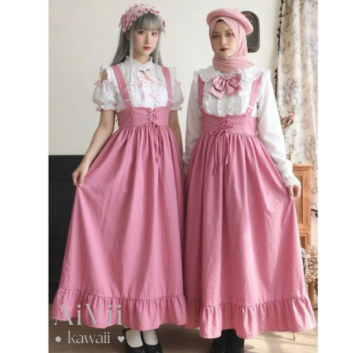 AiVii Mori Kei Suspender Maxi Skirt