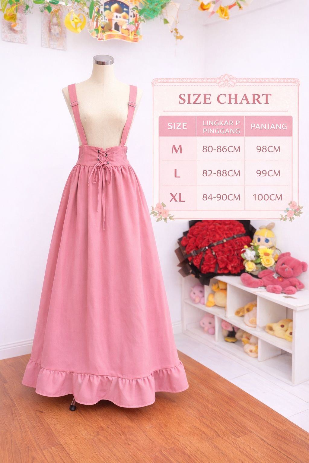 AiVii Mori Kei Suspender Maxi Skirt