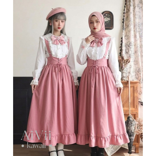 AiVii Mori Kei Suspender Maxi Skirt