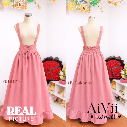 AiVii Mori Kei Suspender Maxi Skirt