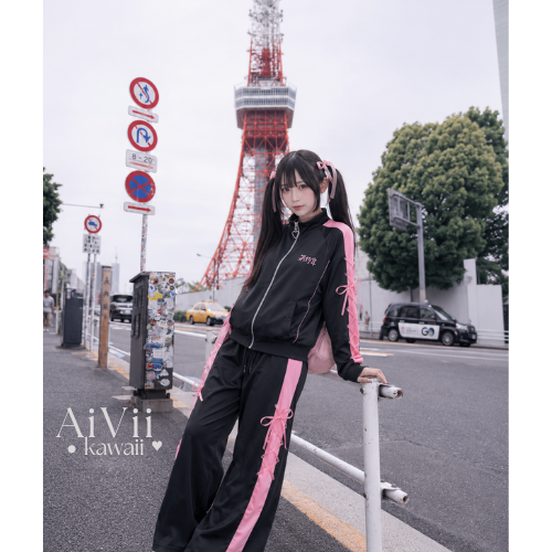 AiVii Jirai Kei Track Jacket Suit Set Jacket and Long Pants