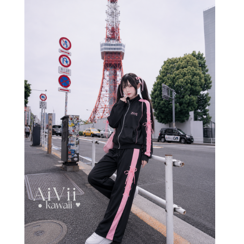 AiVii Jirai Kei Track Jacket Suit Set Jacket and Long Pants