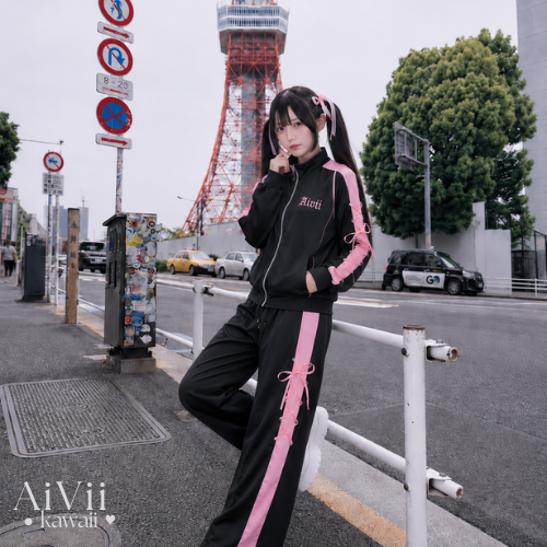 AiVii Jirai Kei Track Jacket Suit Set Jacket and Long Pants